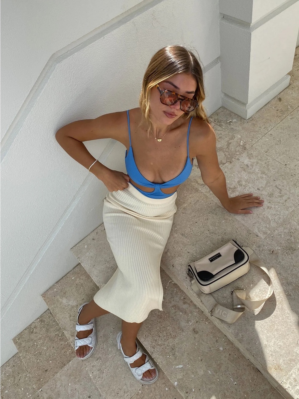 Princess Polly Ribbed Knit Tianna Midi Skirt with Side Slit